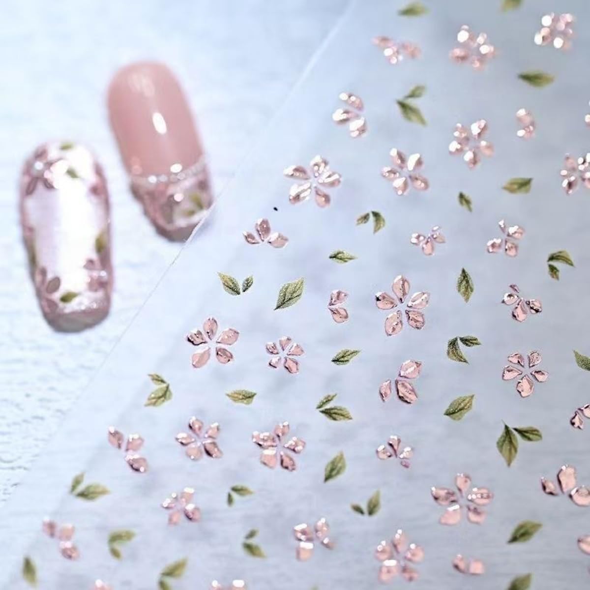 S.A.V.I 3D Nail Art Stickers Floral Decals Gold & Rose Gold, 2 Sheets | Self Adhesive, Embossed Chrome Flowers, 8 x 10 cm, Easy Peel & Apply, Manicure Decorations