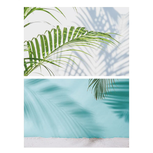 SAVIAURA 2-in-1 Double-Sided Waterproof Tabletop Photography Backdrop | 3D Flat Lay Design | 1 Sheet (#37- Green Plants & Shadow Pattern)