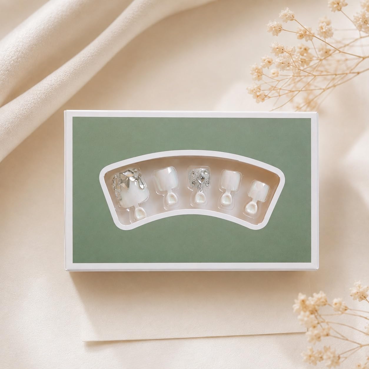 S.A.V.I Press on Toenails for Women 24 Pcs White Chrome Square