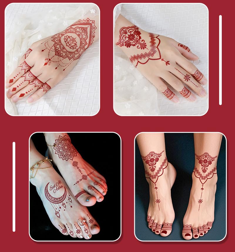 S.A.V.I 2Pcs Natural Islamic Henna Mehndi Temporary Tattoo Stickers for Women – Crescent Moon, Mosque & Mandala Design, Waterproof Skin-Safe Transfer Body Art for Eid, Nikah & Festivals (#51)