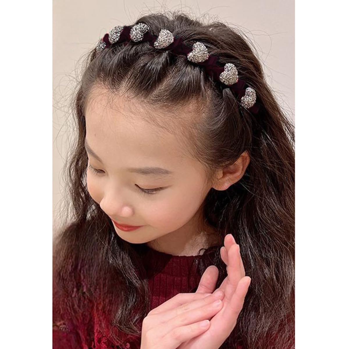 S.A.V.I Velvet Korean Style Hairband for Women – Black Headband with Silver Glitter Heart Design | Stylish Party Hair Accessory | Lightweight & Comfortable Fit