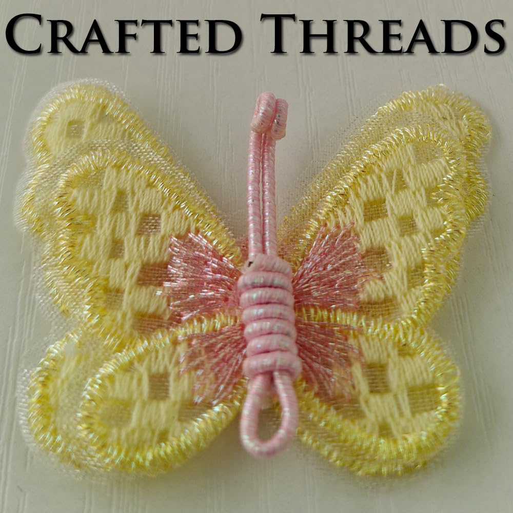 S.A.V.I 3 Pcs Butterfly Embroidered Sew-On Applique Patch, Yellow & Pink Fabric Motif, 2 x 1.7 Inch Handmade Thread Work for Dress, Blouse, Kids Wear, Craft & DIY Decoration (Yellow)