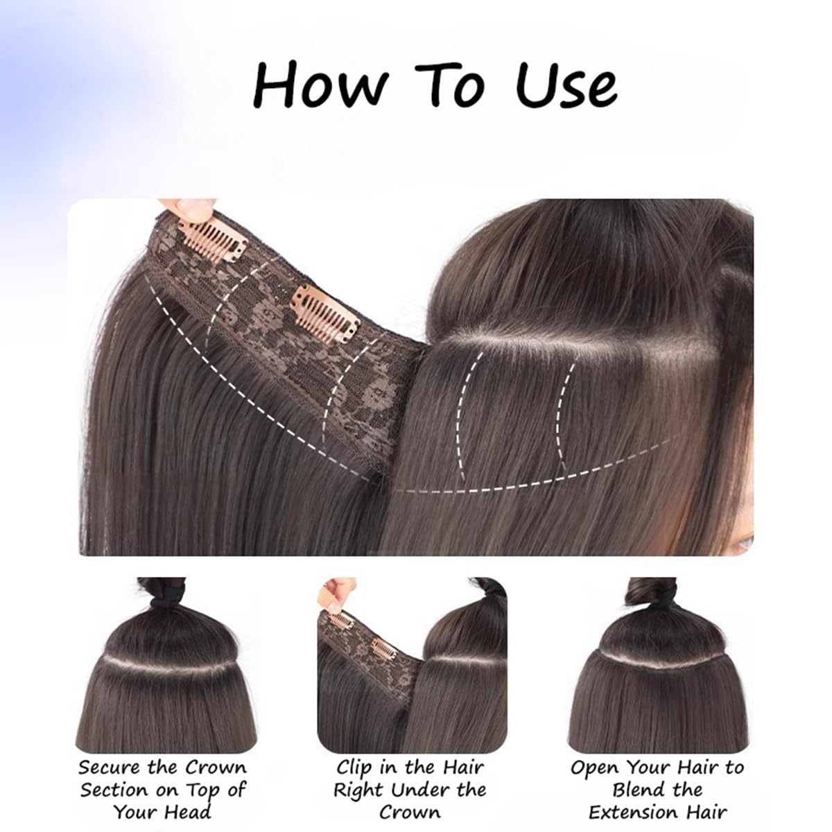 S.A.V.I Natural Black U-Part Hair Extension 60 cm Long, V-Shape Clip-In Crown Topper for Women, Heat-Resistant Synthetic Fiber Hairpiece with Secure Grip Clips, Long Wavy Voluminous Hair