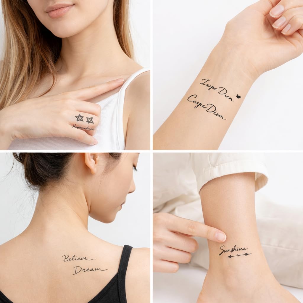 S.A.V.I 30 Sheets Black Inspirational Quote Temporary Tattoos for Women & Girls, Waterproof Non-Toxic Long Lasting Script Word Body Art Stickers 5.7x9.7 cm for Arm, Wrist, Shoulder (#334)