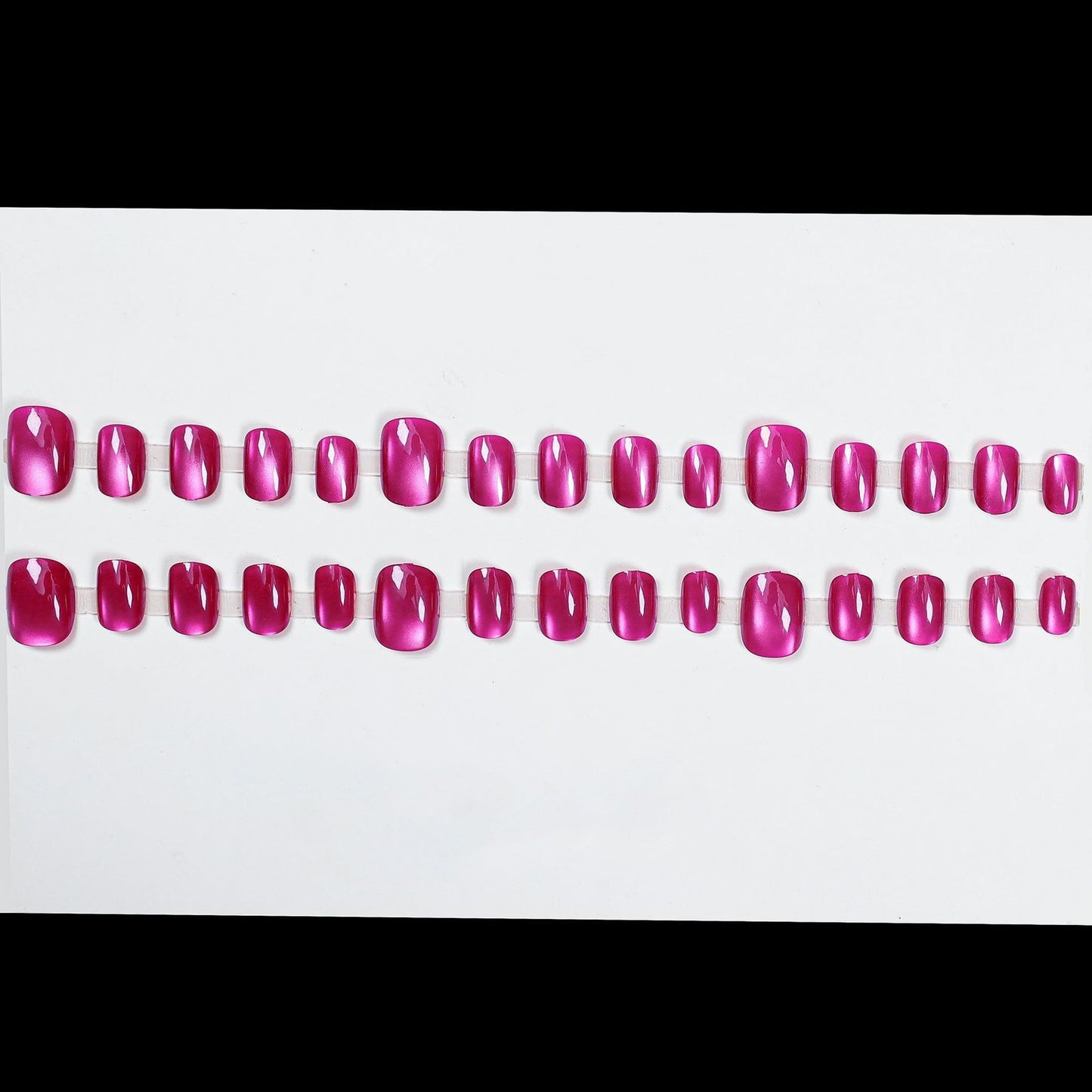 S.A.V.I 30 Pcs Hot Pink Cat Eye Press On Nails for Women, Short Length Natural Square, Glossy Reusable Artificial Nails with Glue & Adhesive Tabs, Salon Finish