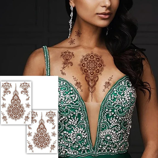 S.A.V.I 2 Sheets - Natural Mehendi Tattoo Stickers Waterproof 21x15cm - Elegant Henna Designs for Women's Hands  Arms