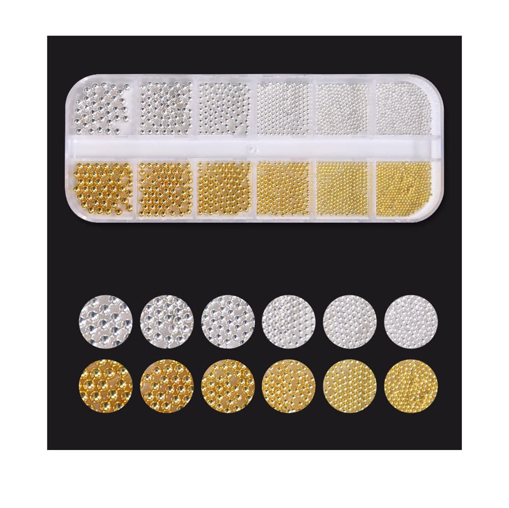 S.A.V.I 1PC. Nail Art Decorations Palette Golden Silver Caviar Beads DIY