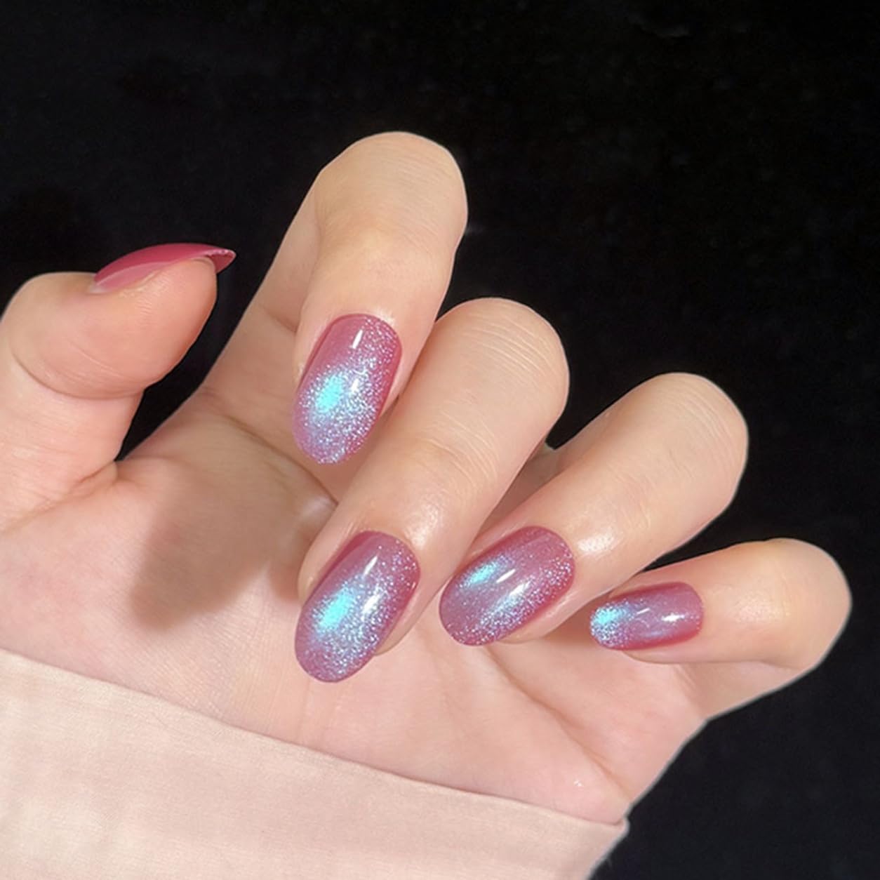 S.A.V.I Press on Nails Berry Blue Medium Round Tips 24 Pcs
