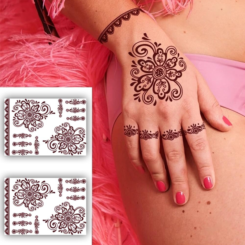 S.A.V.I 2 Sheets, Mehendi Henna Tattoos Waterproof, 21x15cm - Natural Color for Hands  Body