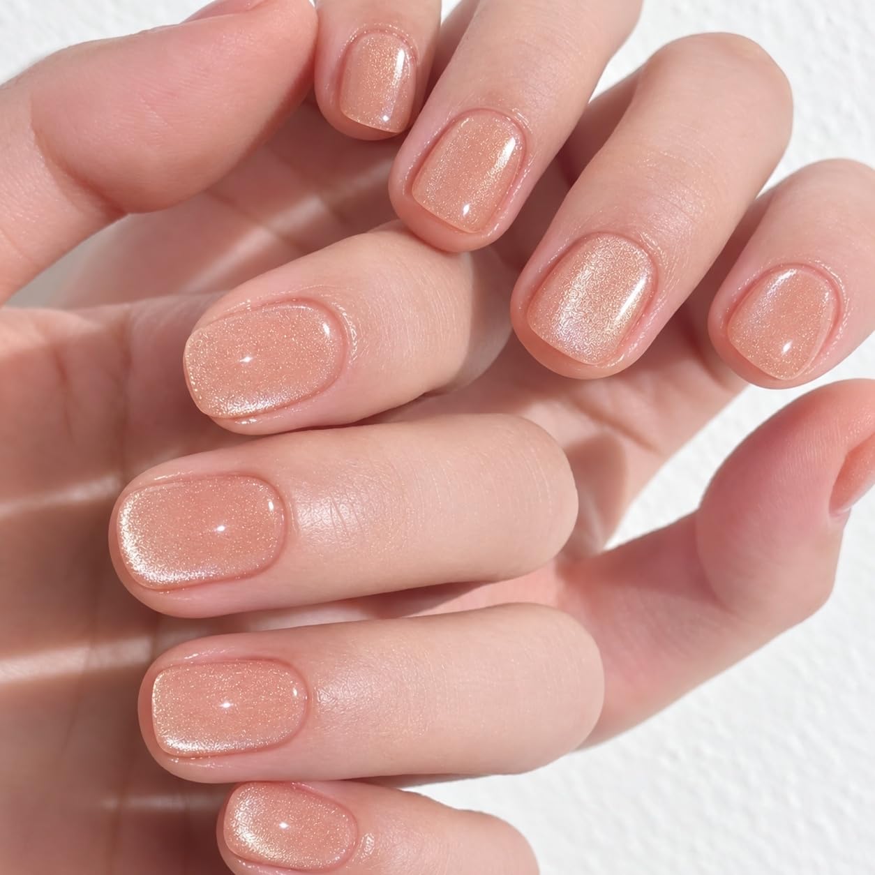S.A.V.I Press on Nails Short Square Peach Champagne Shimmer 24 Pcs