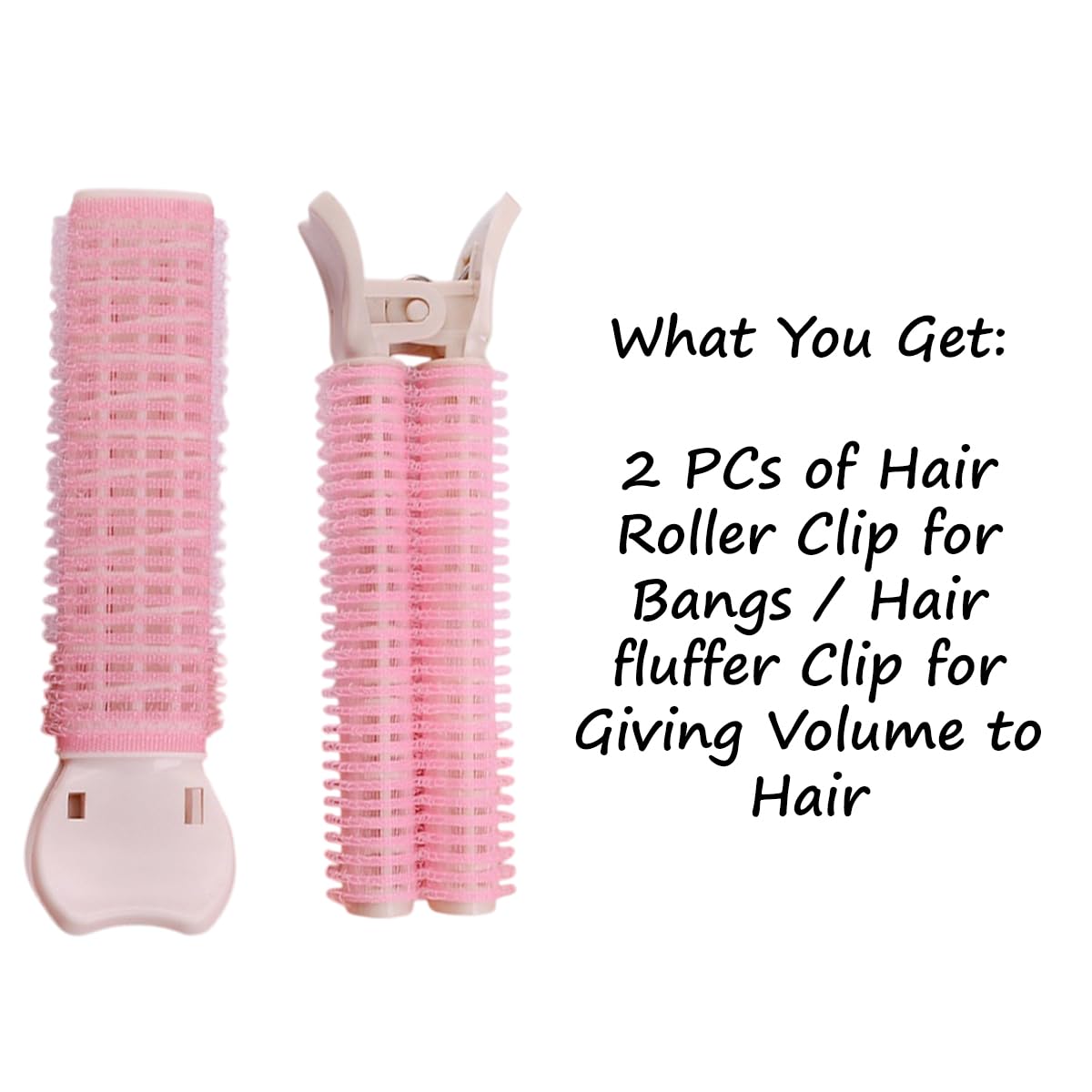 S.A.V.I Pink Hair Volumizing Roller Clip for Women | 2 PCS Long Cylindrical Velcro Curlers with Clamp | Lightweight Self-Grip Bangs Lifter & Root Volume Styling Tool
