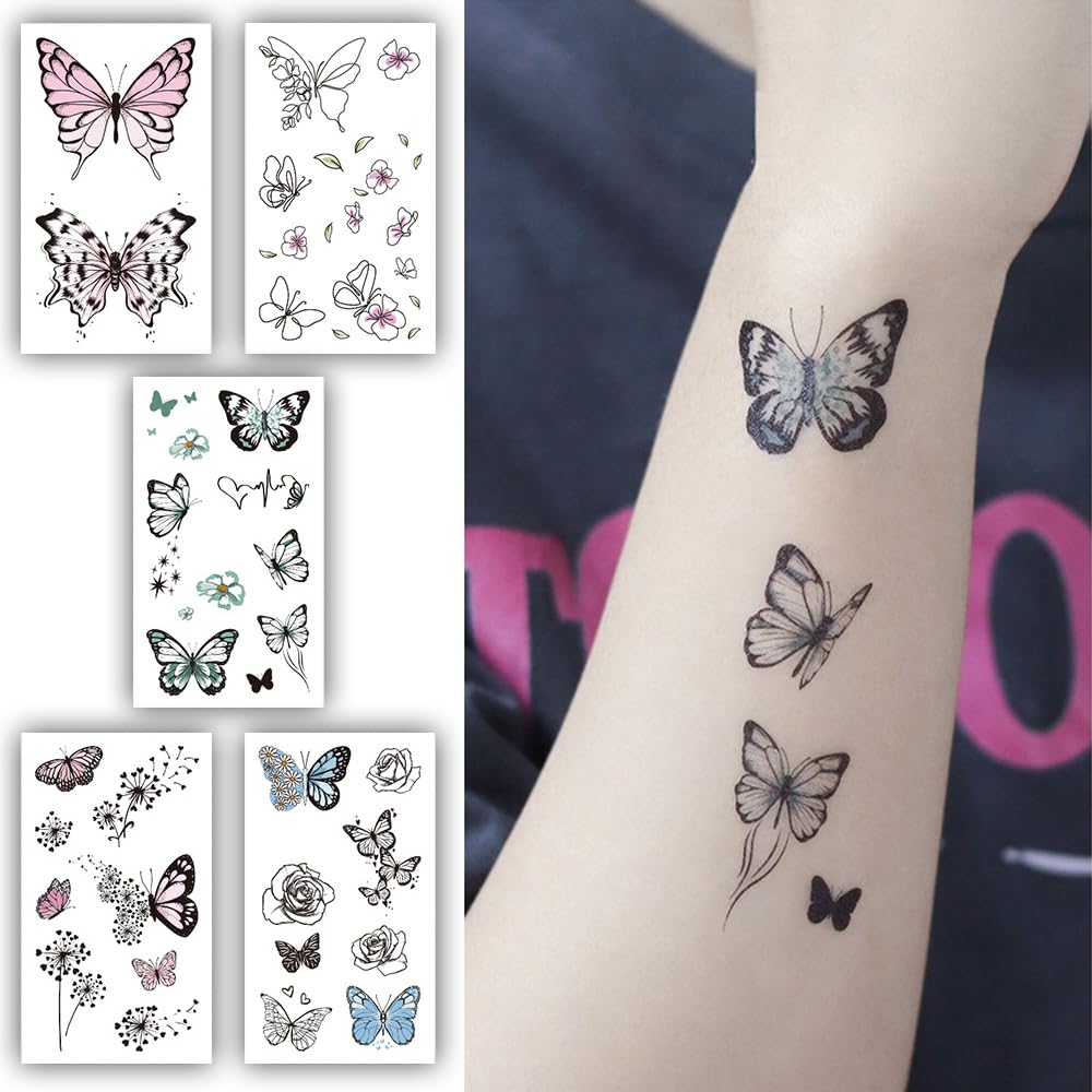 S.A.V.I 5PCS Temporary Tattoos Stickers - Butterfly, Colorful  Diverse Patterns, Waterproof, 10.5x6cm