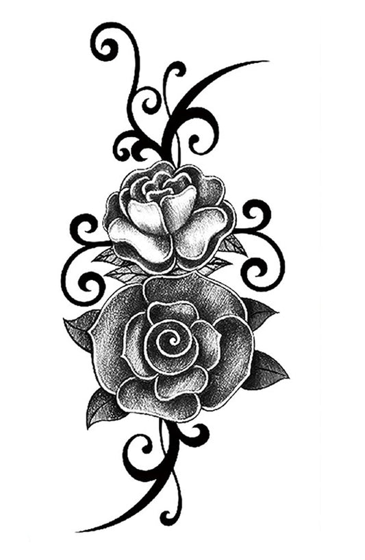 S.A.V.I Temporary Tattoo Stickers, Twin Rose Flowers Tattoo Pattern For Men, Women, Tattoo For Hand Arm, Size 21x11cm - 1Pc.