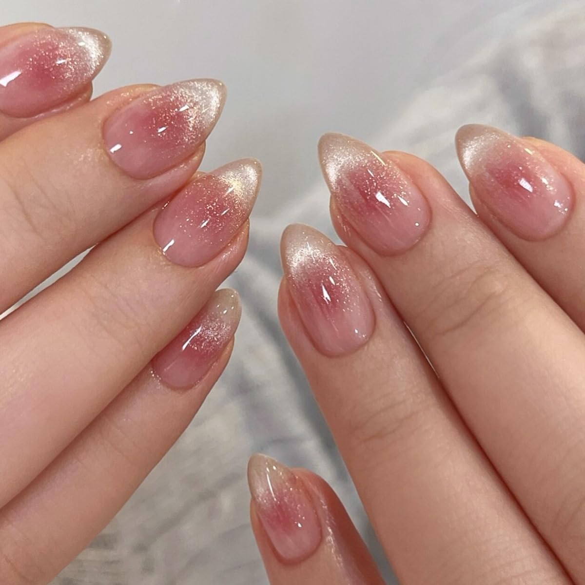 S.A.V.I Holographic Mirror Chrome Press On Nails, Medium Square Length, Iridescent Silver Pink Finish, ABS Artificial Nails, 30 Pcs Box with Glue & Adhesive Tabs