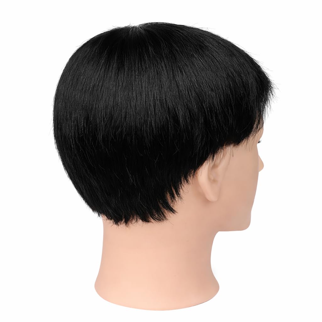 S.A.V.I Black Short Pixie Cut Wig for Women & Men, 100% Human Hair Full Head Wig, Natural Straight Layered Boy Cut Style, Lightweight with Realistic Scalp Effect