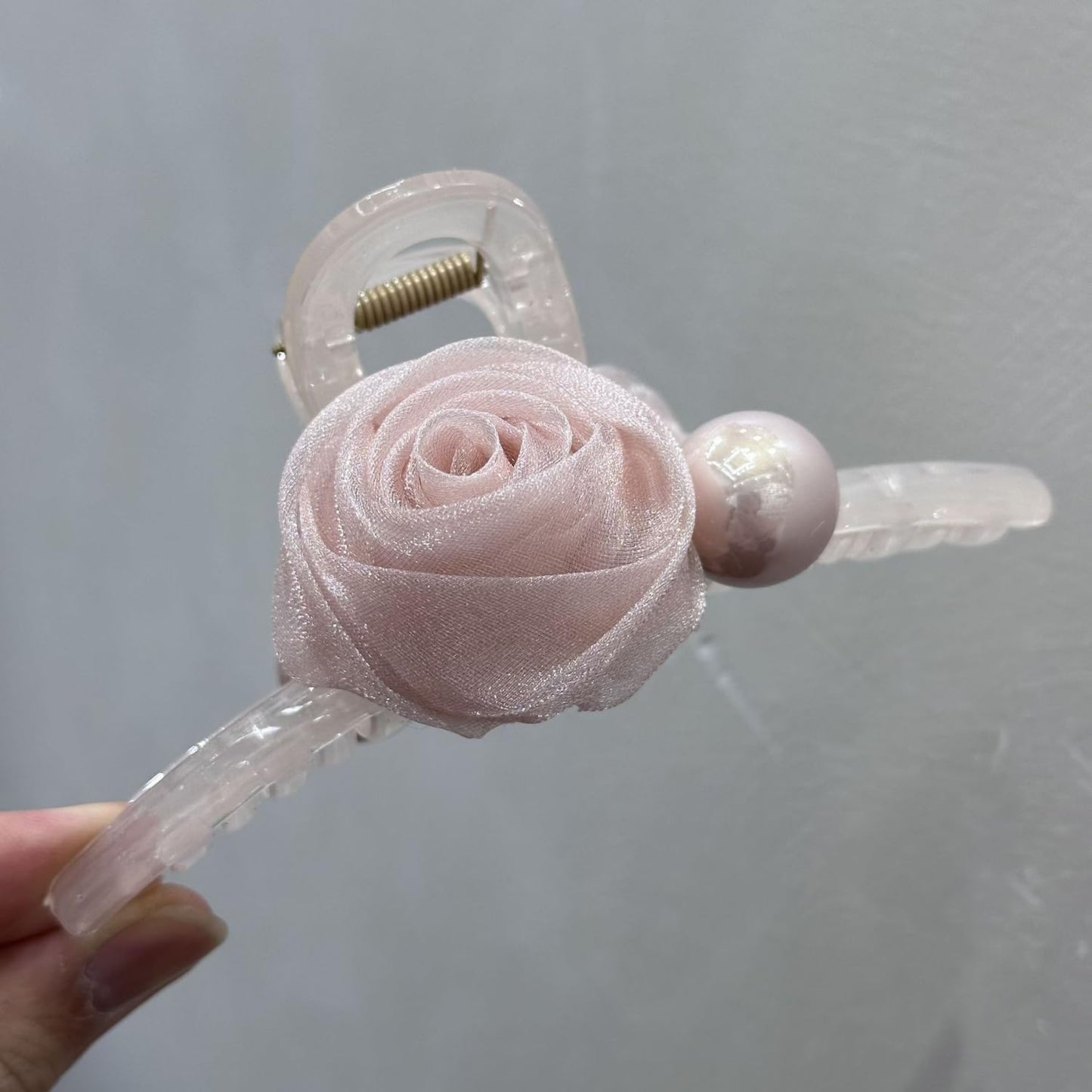 S.A.V.I Elegant Large Hair Claw Clip for Women | 13 cm Floral Rose Design with Pearl Accent | Matte Finish Strong Grip Clutcher for Thick Hair | Stylish Pink Jaw Hair Accessory