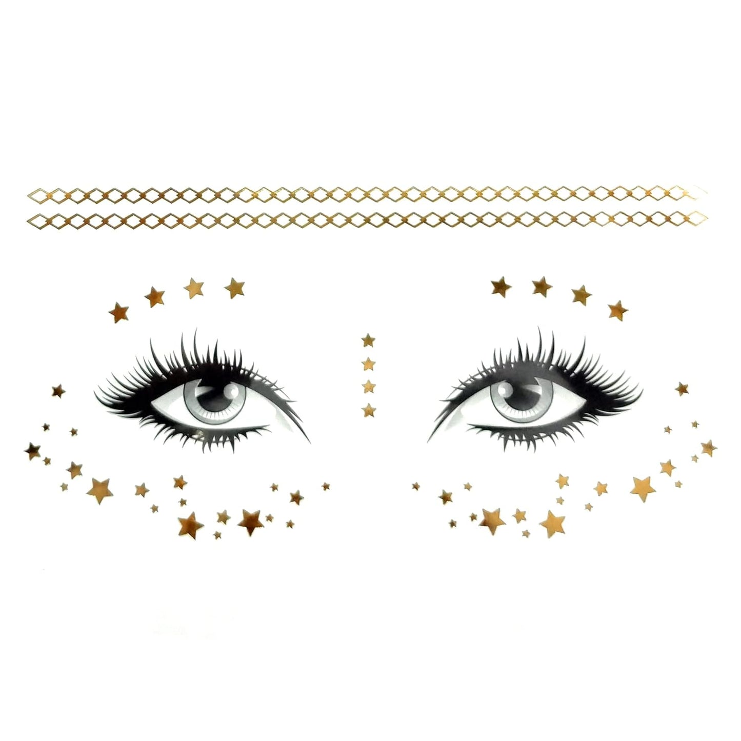 S.A.V.I Star and Chain Golden Face Temporary Tattoos - Achieve a Freckled Look with Effortless Application, Natural Appearance, Durable, and Simple to Remove