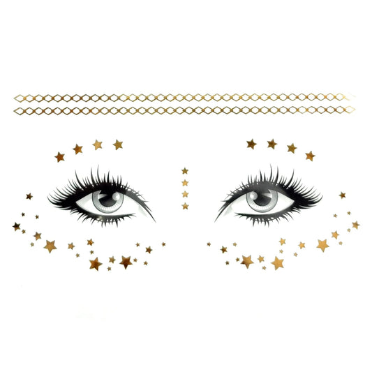S.A.V.I Star and Chain Golden Face Temporary Tattoos - Achieve a Freckled Look with Effortless Application, Natural Appearance, Durable, and Simple to Remove