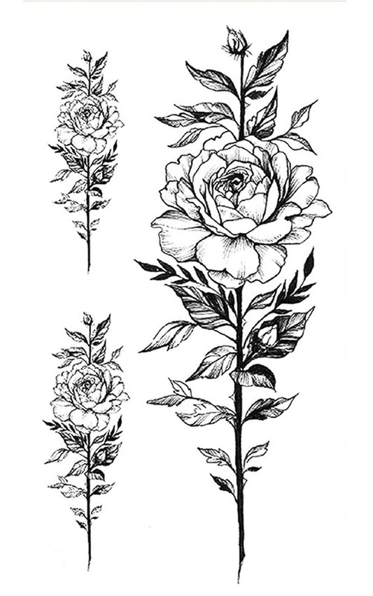 S.A.V.I Temporary Tattoo Stickers, Rose Flowers Leaves Design For Men, Women Size 21x11cm - 1Pc.