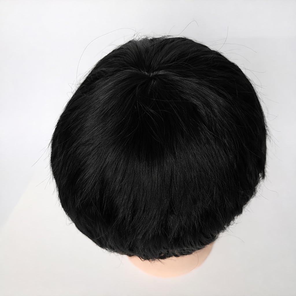 S.A.V.I Men’s Black Korean Style Wig, Natural Straight Synthetic Hair, Lightweight Adjustable Breathable Cap, Realistic Layered Boy Cut for Daily & Easy Styling