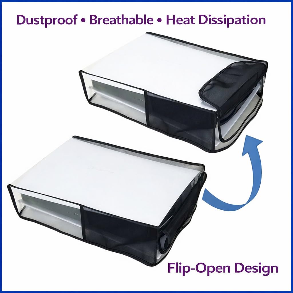 S.A.V.I Dustproof Breathable Cover for PS5 Slim Horizontal Console, Black & Transparent Mesh with TPU Case, Flip-Open Cooling Design, Scratch & Water Resistant Protection (Horizontal)