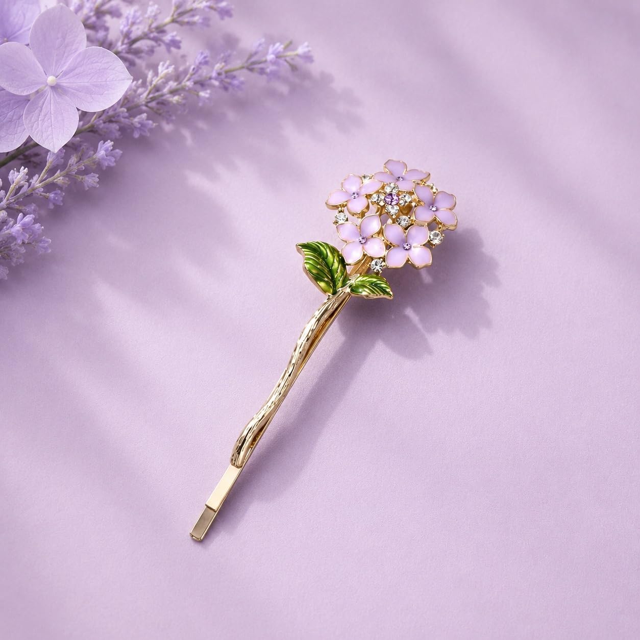 S.A.V.I Lavender Rhinestone Alloy Floral Hair Pins, 9 cm | Set of 2, Bobby Clips, Secure Hold, Women & Girls, Parties & Weddings