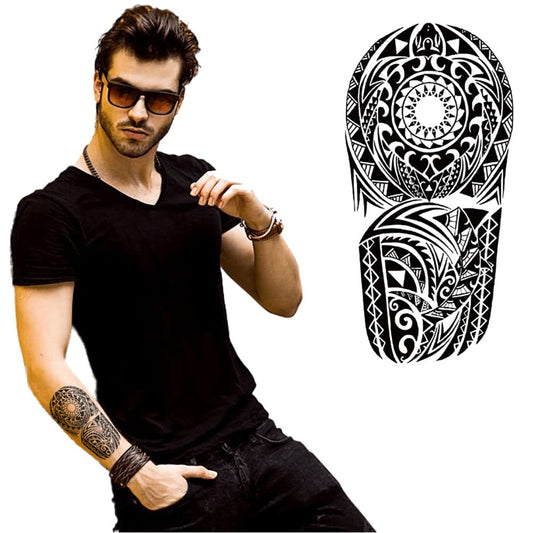 S.A.V.I Temporary Tattoo For Men and Women, Realistic Tattoos Stickers, Totem Tribal Cool Design, Black Color, For Unisex, Size -21x10CM