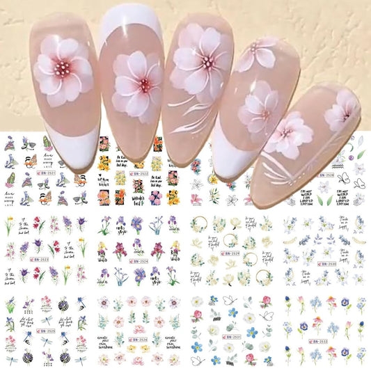 S.A.V.I 12 Sheets Floral Nail Art Water Decals - Wildflowers, Butterflies, Quotes - Easy to Apply  Long-Lasting Nail Stickers - Perfect DIY Manicure Decoration for Women  Girls