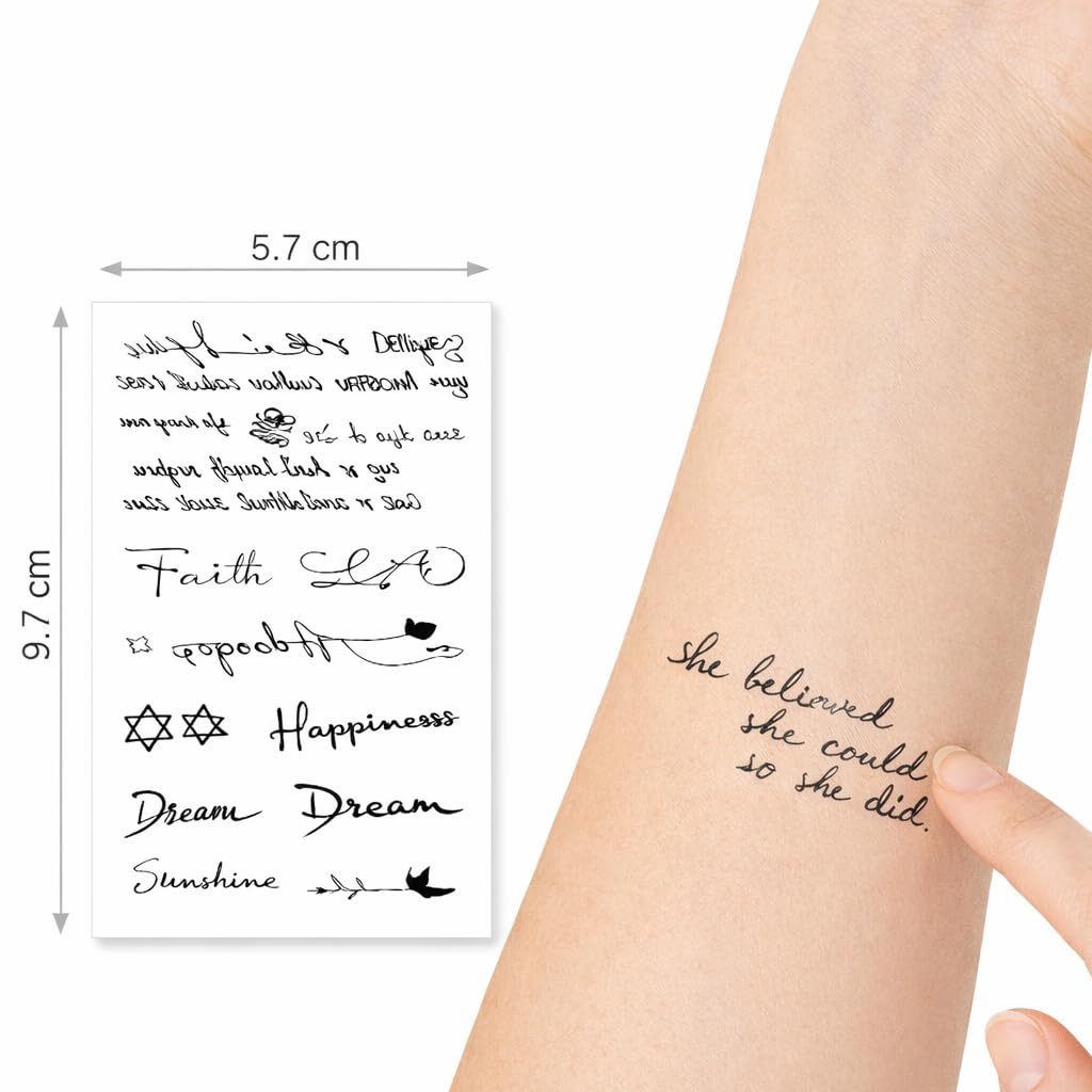 S.A.V.I 30 Sheets Black Inspirational Quote Temporary Tattoos for Women & Girls, Waterproof Non-Toxic Long Lasting Script Word Body Art Stickers 5.7x9.7 cm for Arm, Wrist, Shoulder (#334)