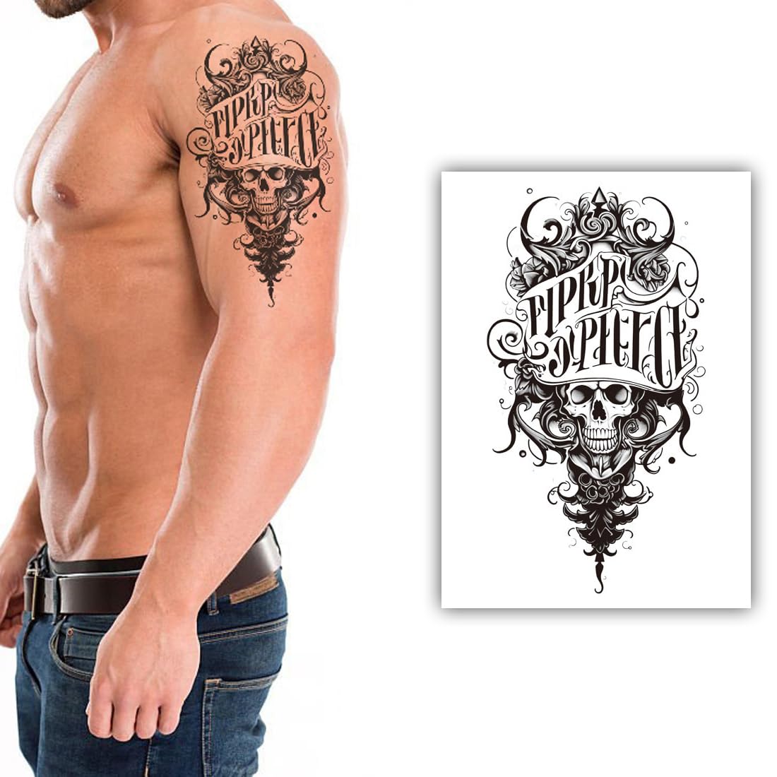 S.A.V.I Large Black Skull Temporary Tattoo for Men – 21x11 cm Arm Sleeve Design | Waterproof Body Art Sticker | Non-Toxic, Safe, Long-Lasting Tattoo | Easy to Apply & Remove
