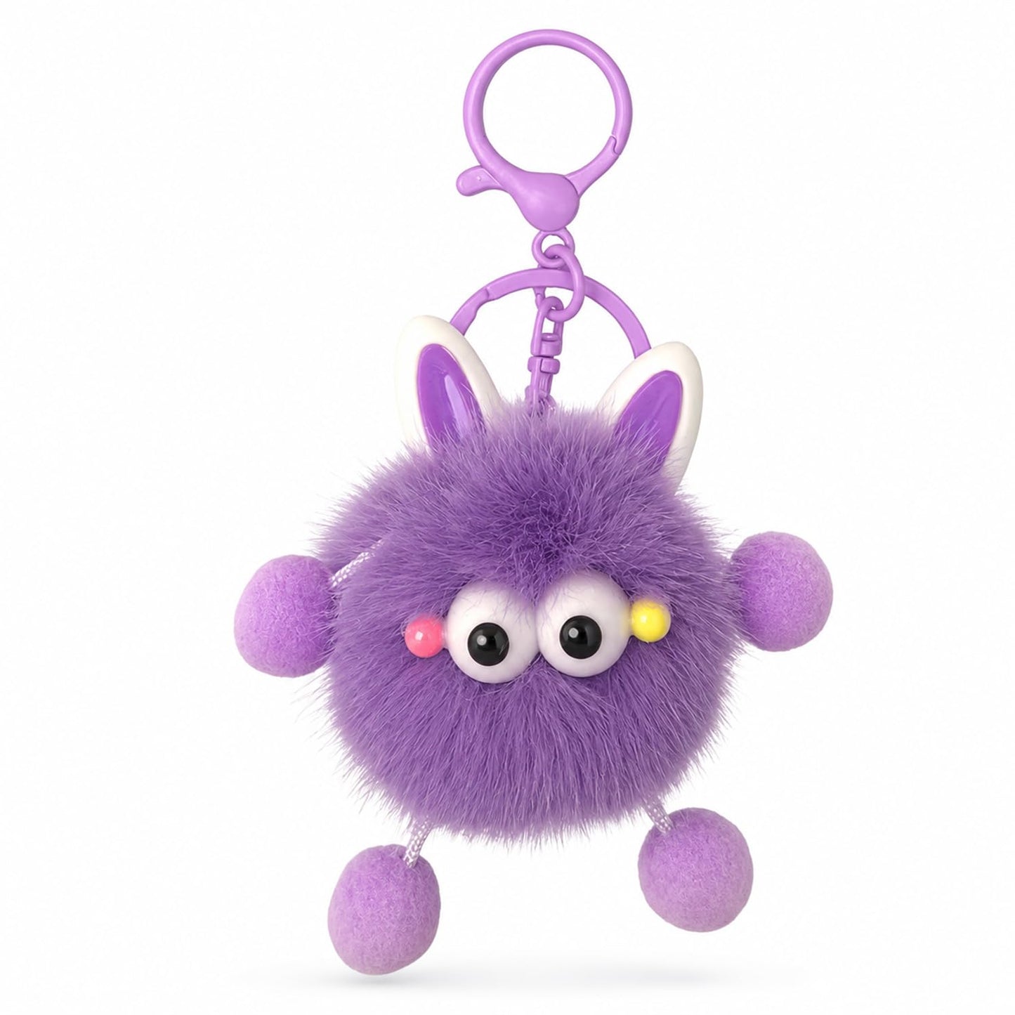S.A.V.I Pom Pom Plush Keychain for Women Girls Faux Fur Purple, Kawaii Bunny Design, 14 cm, Lightweight Faux Fur Accessory for Handbags, Backpack, Purse & Keys, Gift Choice
