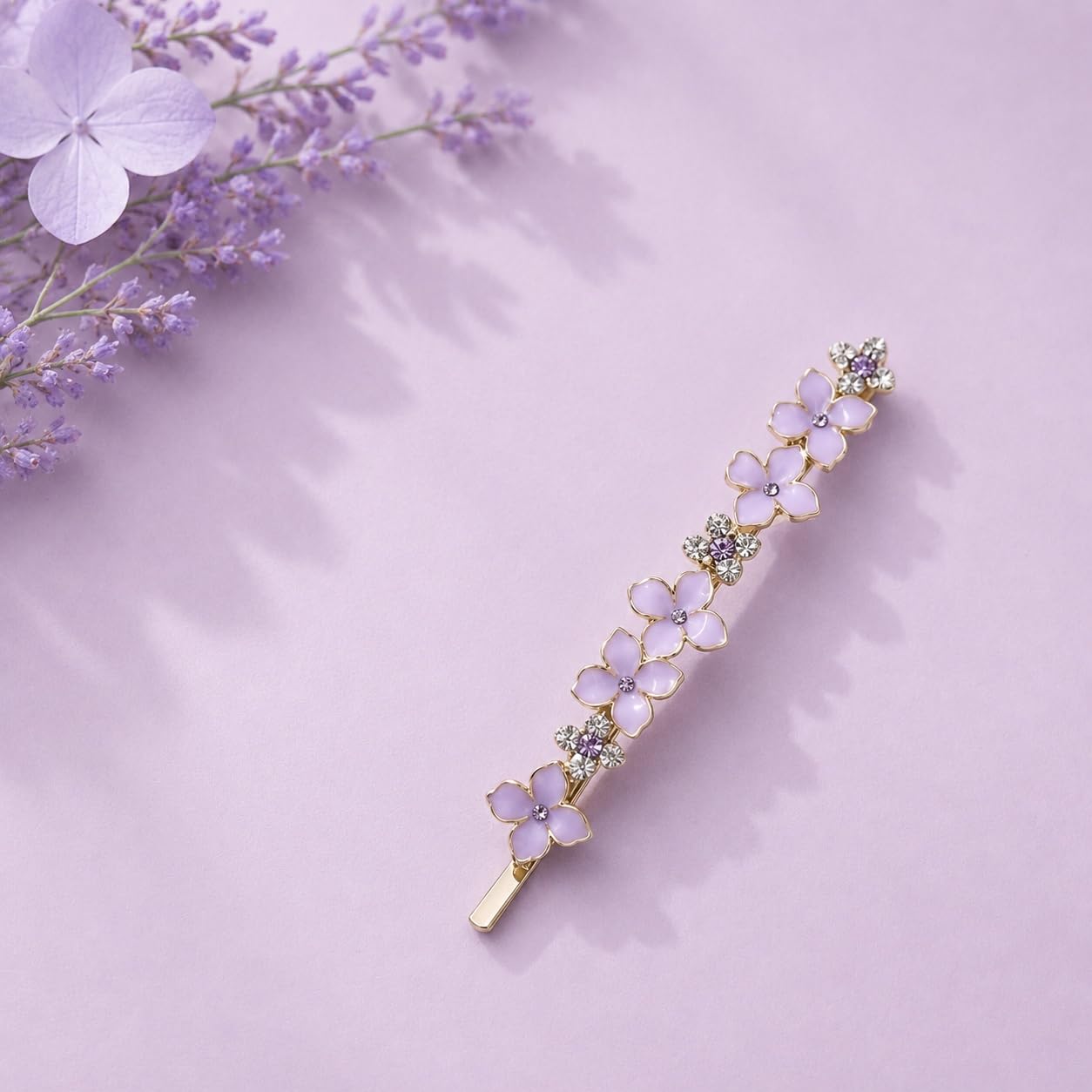 S.A.V.I Lavender Rhinestone Alloy Floral Hair Pins, 9 cm | Set of 2, Bobby Clips, Secure Hold, Women & Girls, Parties & Weddings