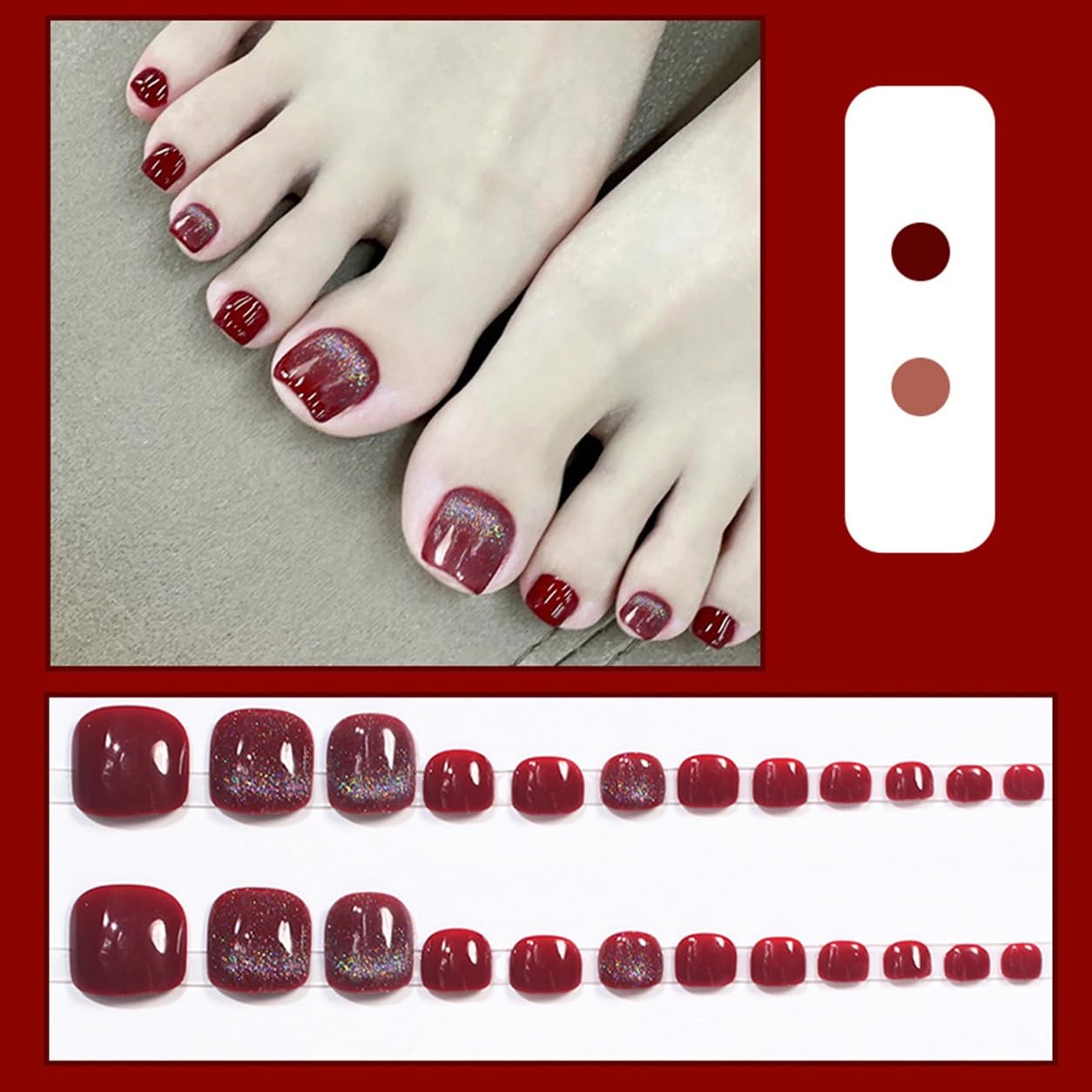 S.A.V.I Press on Toenails Wine Red Cat Eye 24 Pcs