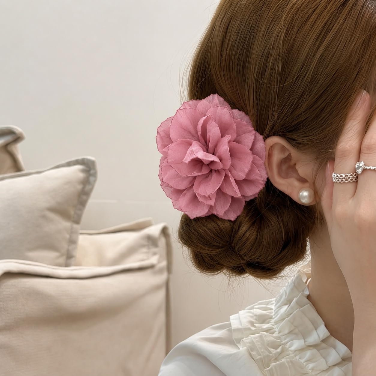 S.A.V.I Floral Claw Clip for Women 8 cm Dusky Rose Hair Clip | Strong Hold, Lightweight, Half & Full Updos, Comfortable Wear, For Girls & Parties