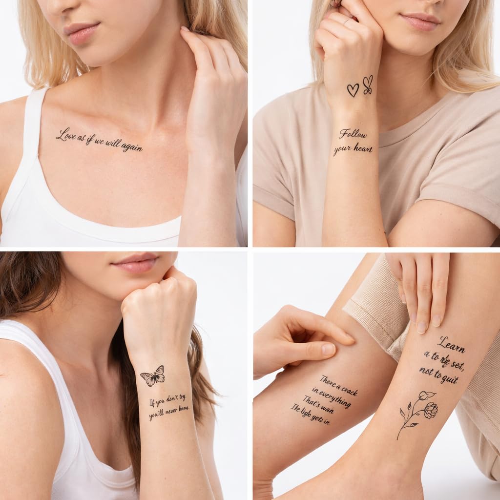 S.A.V.I 10 Sheets Black Inspirational Quote Temporary Tattoos for Women & Girls, Waterproof Long Lasting Non-Toxic Safe Sticker, Script Rectangle 12x6.8 cm for Hand Wrist Arm (#327)