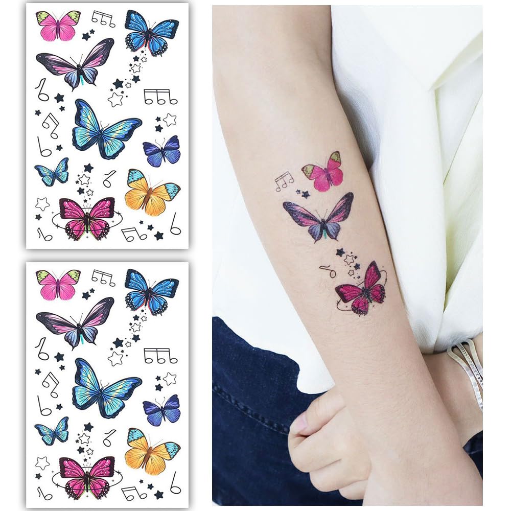 S.A.V.I 2 Sheets - Colorful Butterfly Temporary Tattoos for Kids  Adults (7.5 x 12 cm) - Easy Apply  Remove, Long-Lasting, Waterproof - Ideal for Parties, Festivals, DIY Crafting