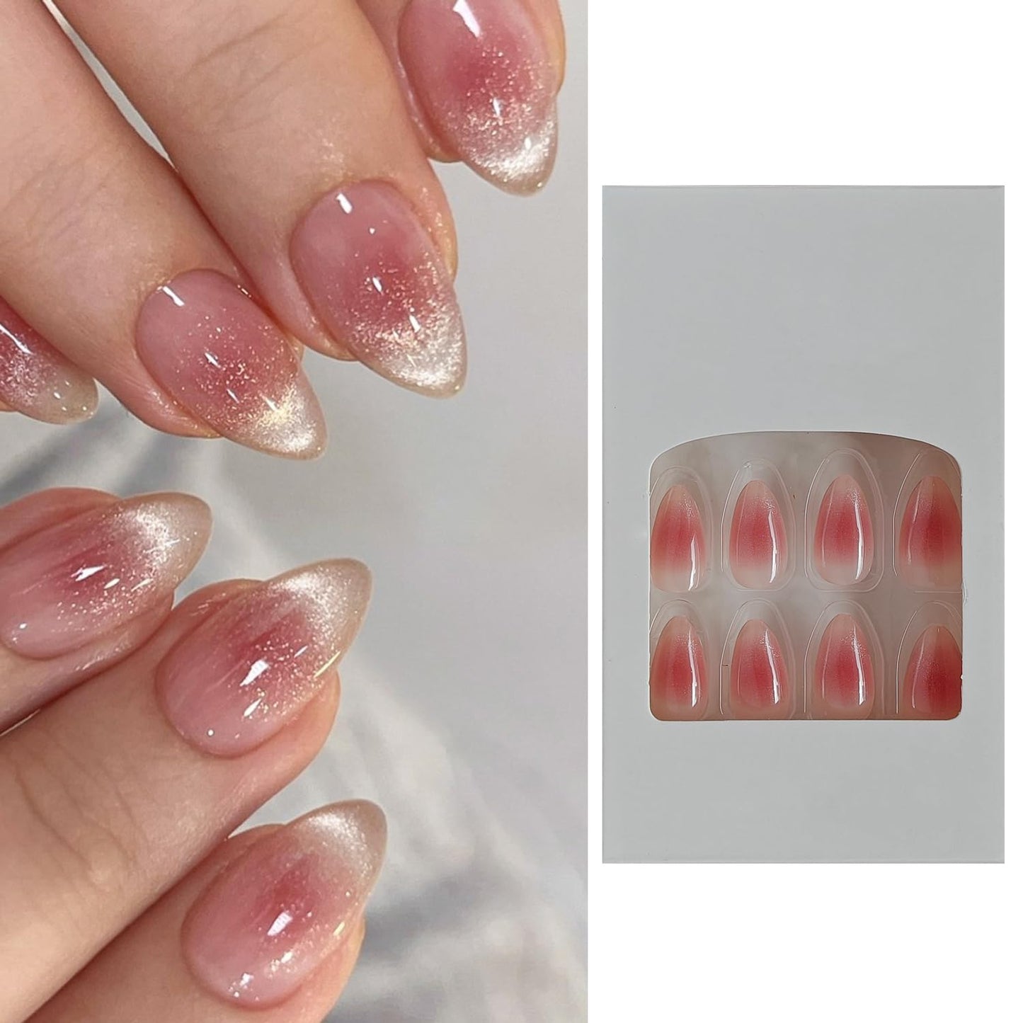 S.A.V.I Holographic Mirror Chrome Press On Nails, Medium Square Length, Iridescent Silver Pink Finish, ABS Artificial Nails, 30 Pcs Box with Glue & Adhesive Tabs