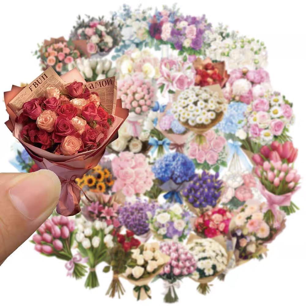 S.A.V.I 50 Pcs Multicolor Floral Stickers Pack, Waterproof Vinyl Decals
