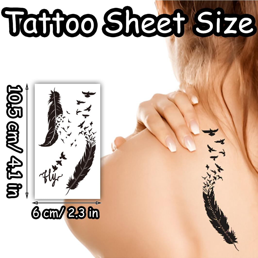 S.A.V.I 5 Mixed Design Sheets | Safe Non-Toxic Black Feather & Floral Temporary Tattoo Stickers for Women & Girls | Waterproof, Easy to Apply | (10.5x6 cm) for Wrist, Shoulder, Back & Arm (58)