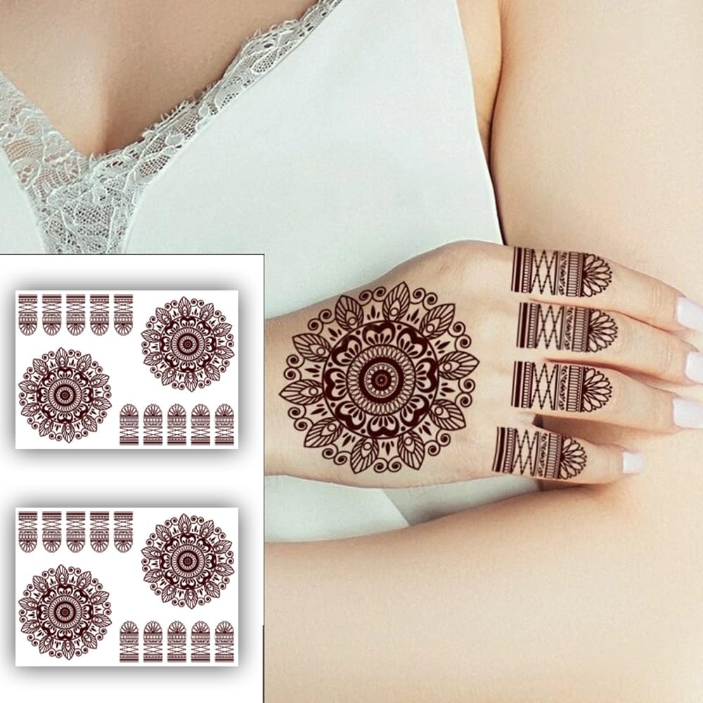 S.A.V.I 2 Sheets Henna Mehendi Tattoo Stickers | Waterproof | Natural Color | Women's Body Art 21x15cm