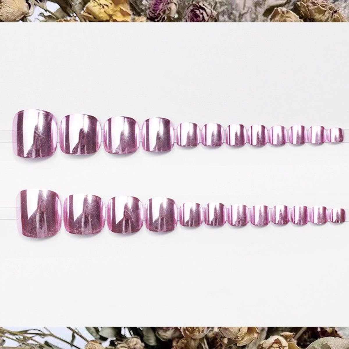 S.A.V.I Reusable Press On Nails for Women | Nude Pink with Gold Floral & Glitter Art | Medium Length Round Shape | ABS Material | 24 Pcs Kit with Nail Glue & Adhesive Tabs