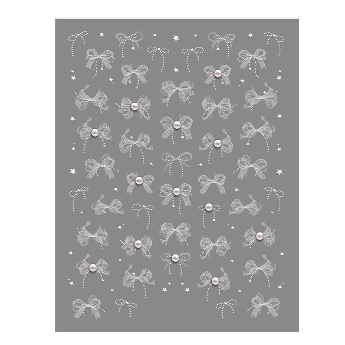 S.A.V.I 2 Sheets - 3D White Bow Nail Art Stickers with Pearl & Rhinestone | Self-Adhesive Lace Design | Transparent Sheet | Long-Lasting Nail Decoration for Women & Girls
