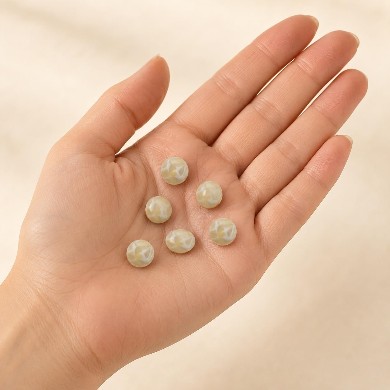 S.A.V.I Ivory Marble Shank Buttons with Gold Rim, 11.5 mm, Pack of 6 | Round Design, DIY Garment Craft, Blouse & Kurti Use, Cream-Tone Finish
