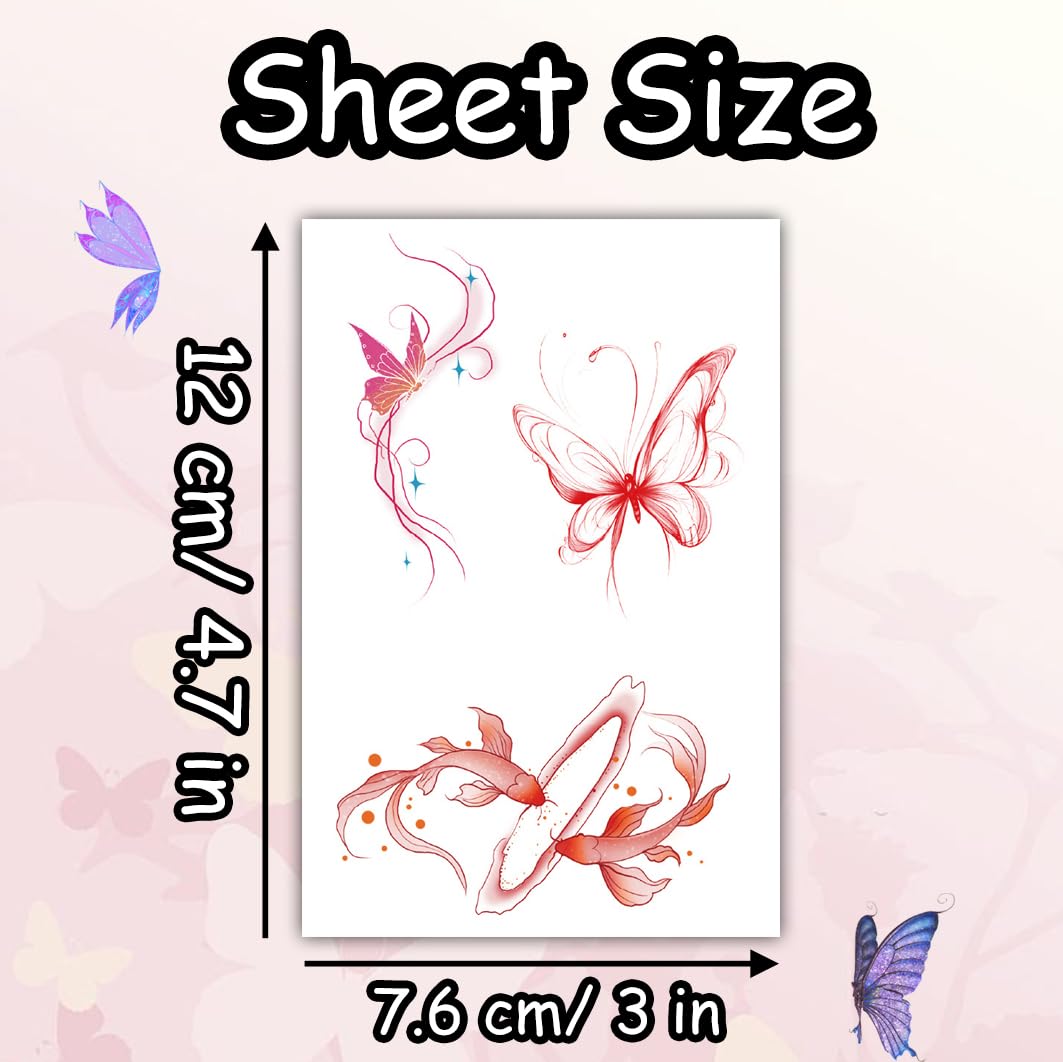 S.A.V.I Red Butterfly & Floral Fine-Line Temporary Tattoo Sticker | Durable Waterproof Non-Toxic Body Art for Hand/Arm/Finger | 1 Pc Easy Apply & Remove Trendy Fashion Accessory for Women & Girls (63)