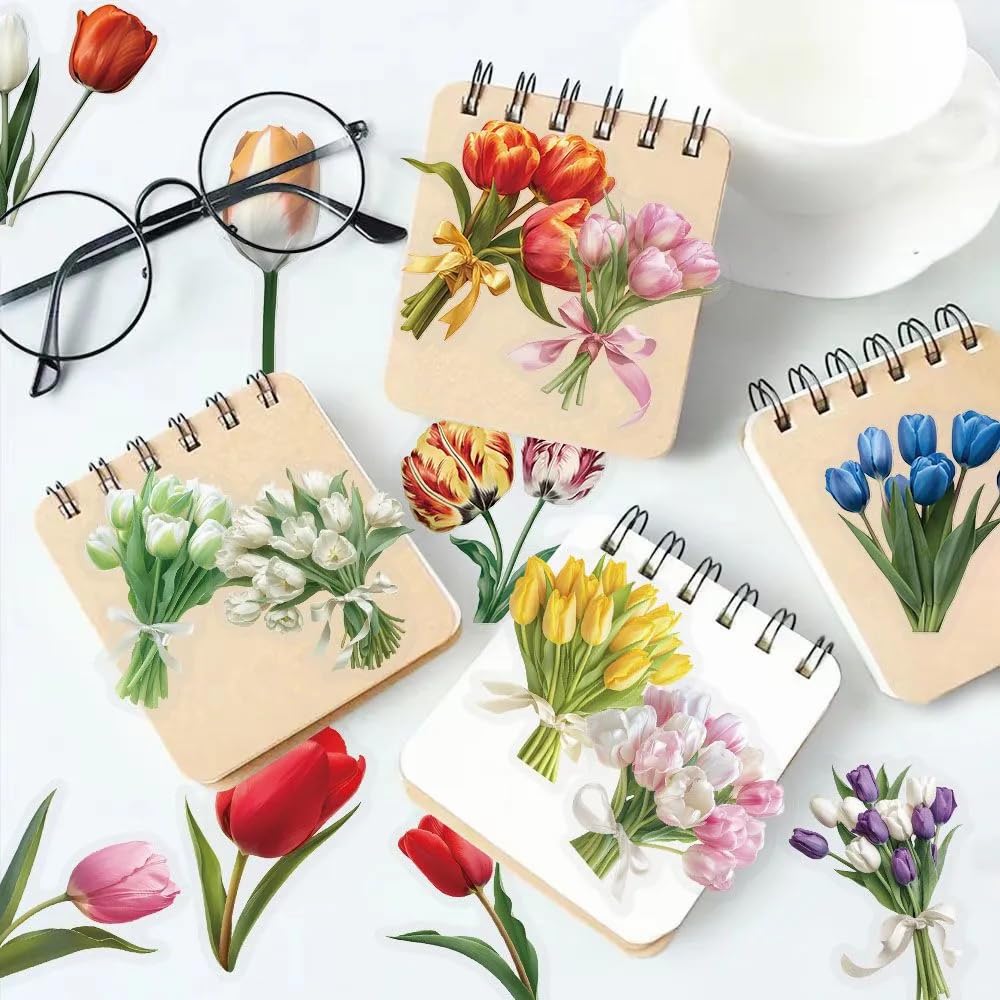 S.A.V.I 50 Pcs Tulip Flower Stickers Set, Waterproof Vinyl Decals