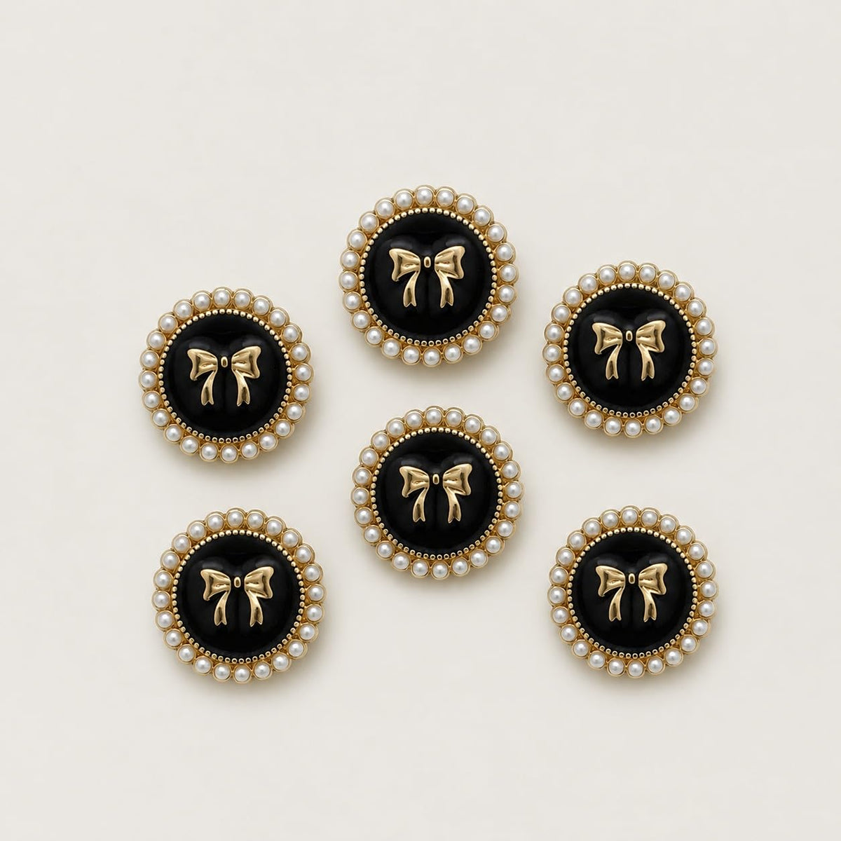 S.A.V.I Decorative Pearl Bow Shank Buttons 15mm Black & Gold | Set of 6, For Blazers & Dresses, DIY Tailoring & Crafts, Women's Fashion, For Jackets & Cardigans