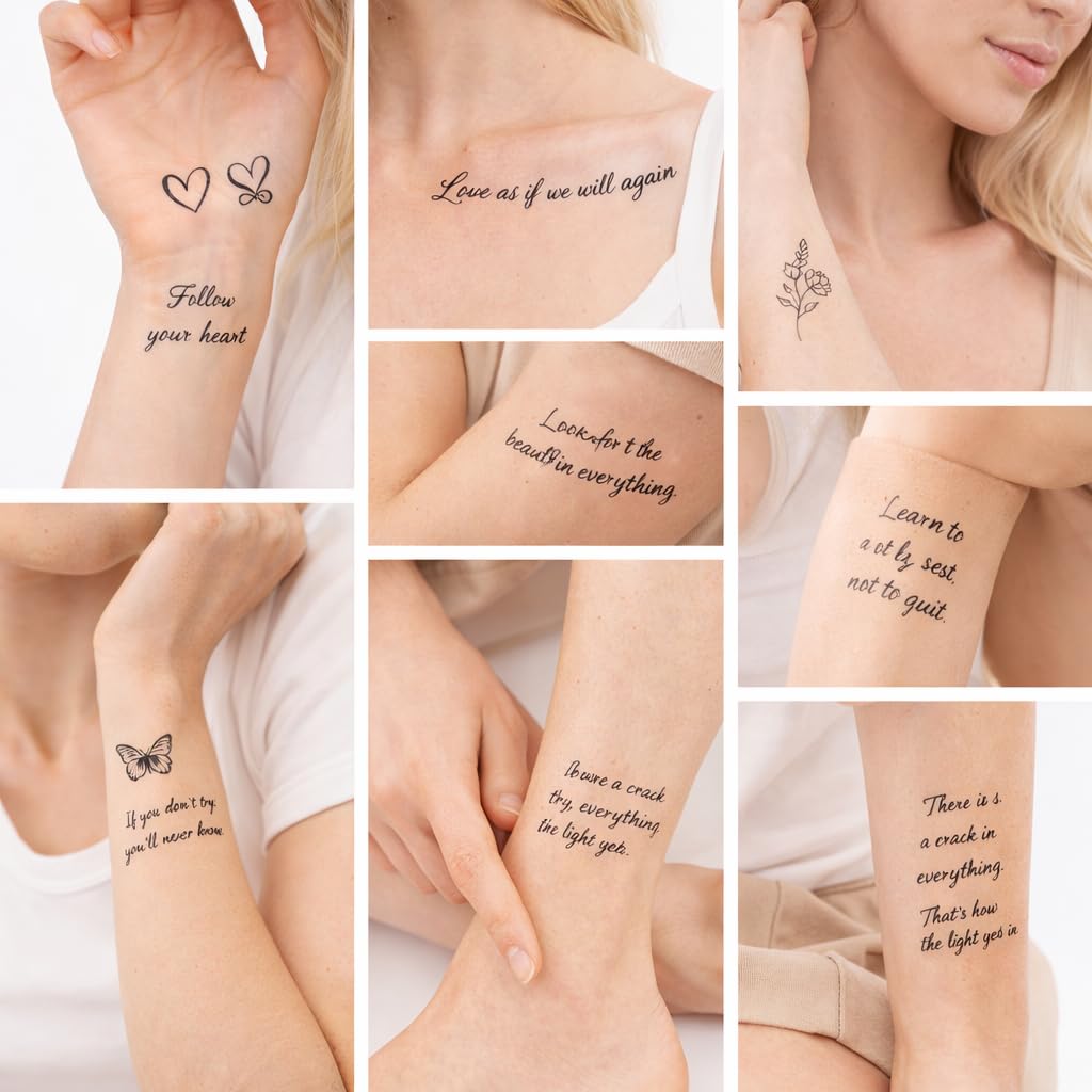 S.A.V.I 10 Sheets Black Inspirational Quote Temporary Tattoos for Women & Girls, Waterproof Long Lasting Non-Toxic Safe Sticker, Script Rectangle 12x6.8 cm for Hand Wrist Arm (#327)
