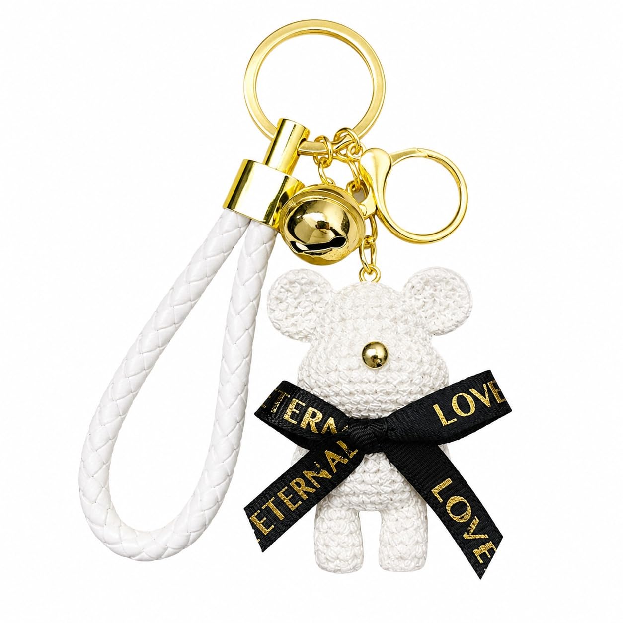 S.A.V.I Resin Teddy Bear Keychain Bag Charm for Women, White | 7 cm Size, Gold-Tone Hardware, Wrist Strap Included, Durable Build, For Backpacks & Purses