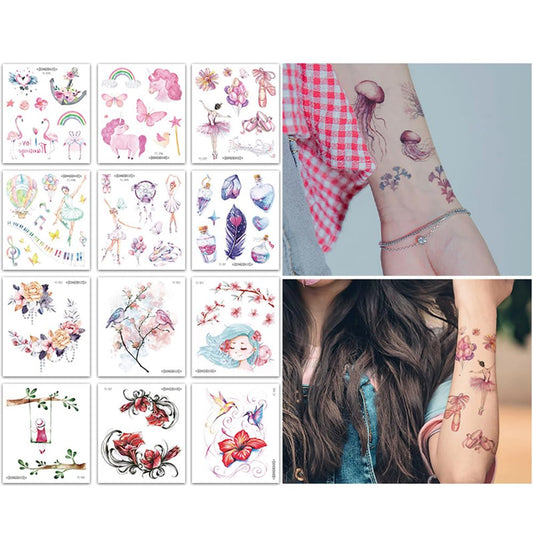 S.A.V.I 12 Pcs Safe Non-Toxic Temporary Tattoo Sheets for Women & Girls – Colorful Floral, Butterfly, Unicorn Designs – Easy to Apply & Remove – 10.5x12 cm Waterproof Body Art Stickers (4)