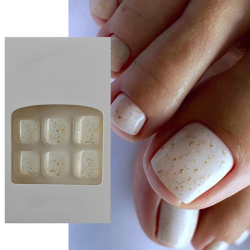 S.A.V.I 24 PCs Short Natural Shape White and Glitter Press-On Fake Toe Nails - DIY Pedicure Kit, Easy to Apply, Long-Lasting, Perfect for Home and Salon Use Online at Low Prices in India